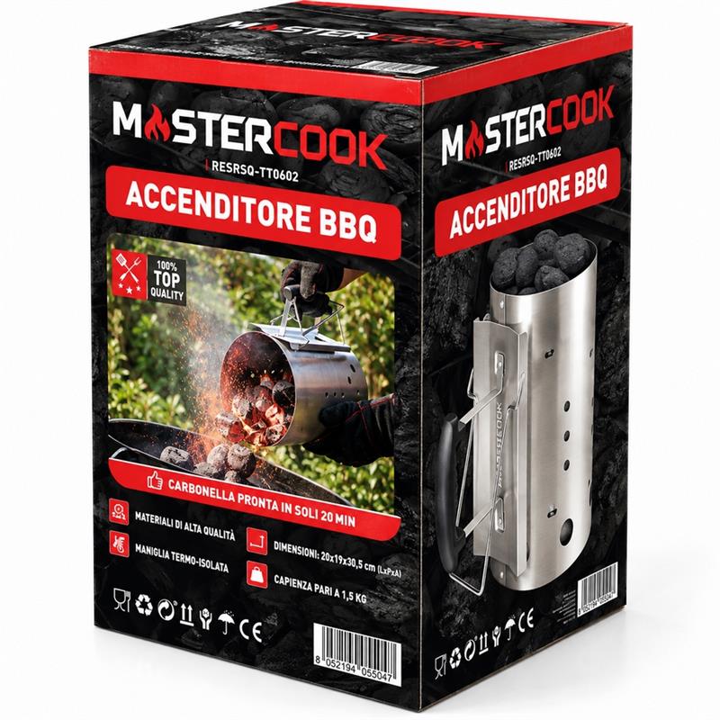 Accenditore a ciminiera per barbecue con impugnatura isolata Acciaio
