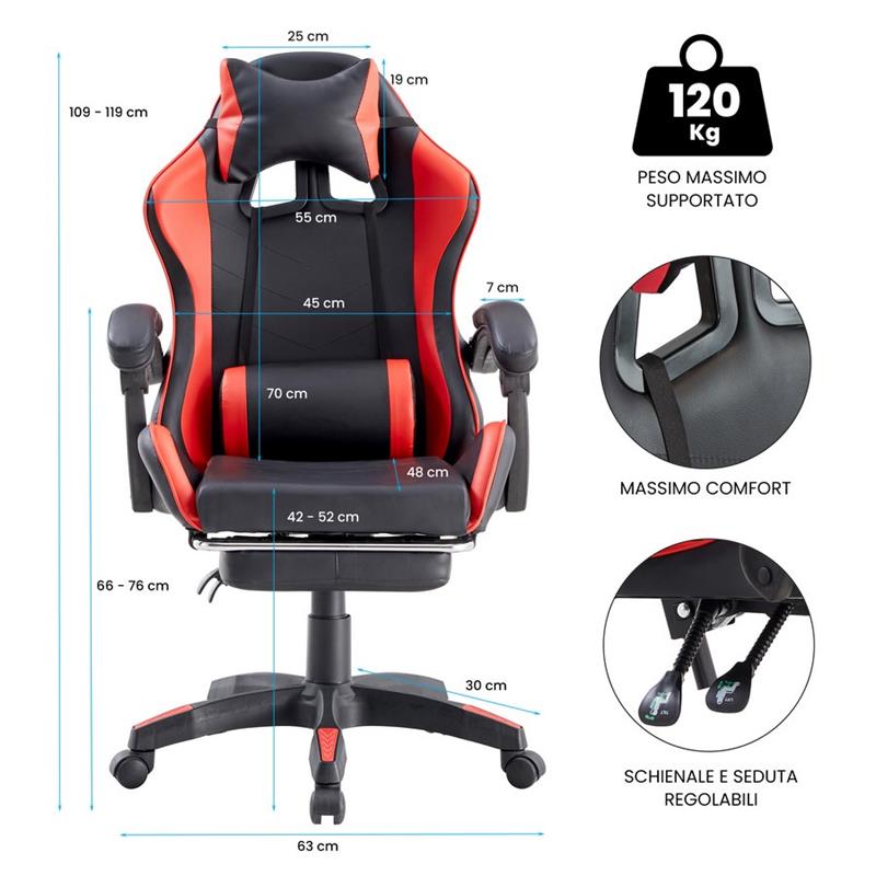 SEDIA GAMING ROSSO/NERA