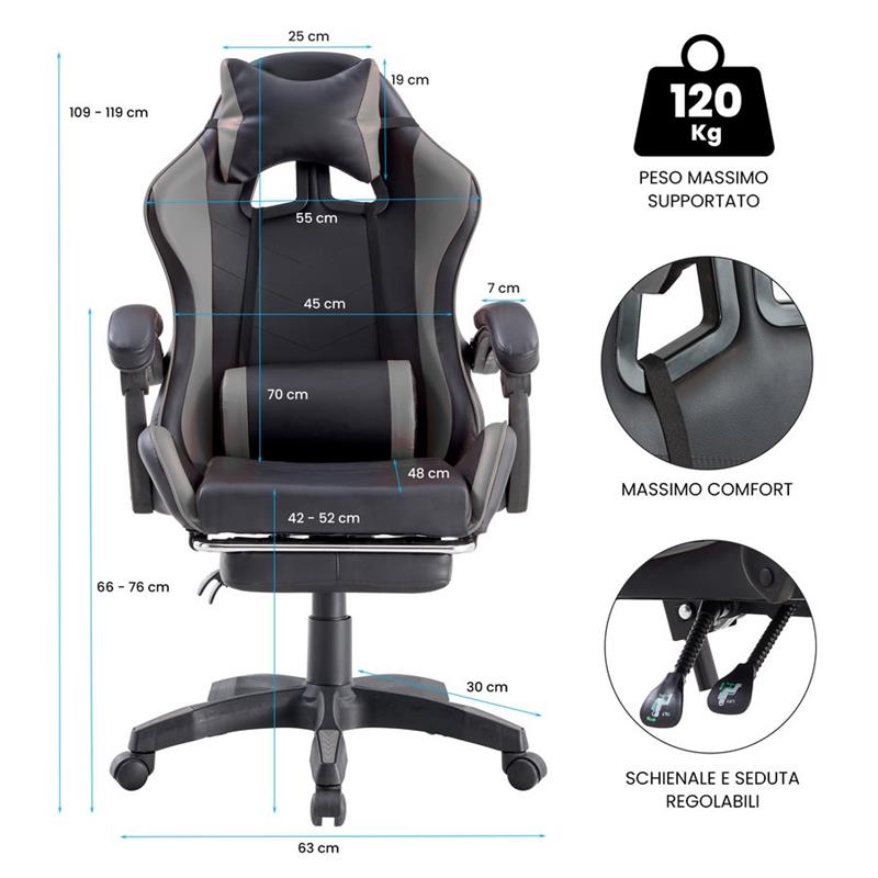 SEDIA GAMING GRIGIO/NERA