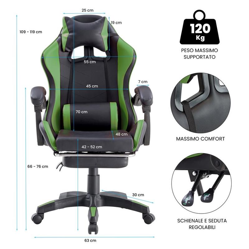 SEDIA GAMING VERDE/NERA