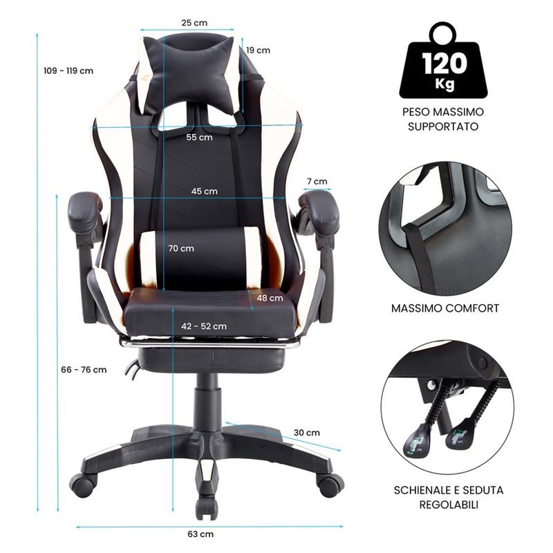 SEDIA GAMING BIANCO/NERA