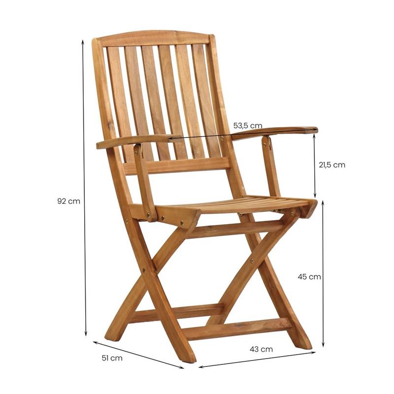 SEDIA CON BRACCIOLI ACACIA OLIATA 56X54X96 CM