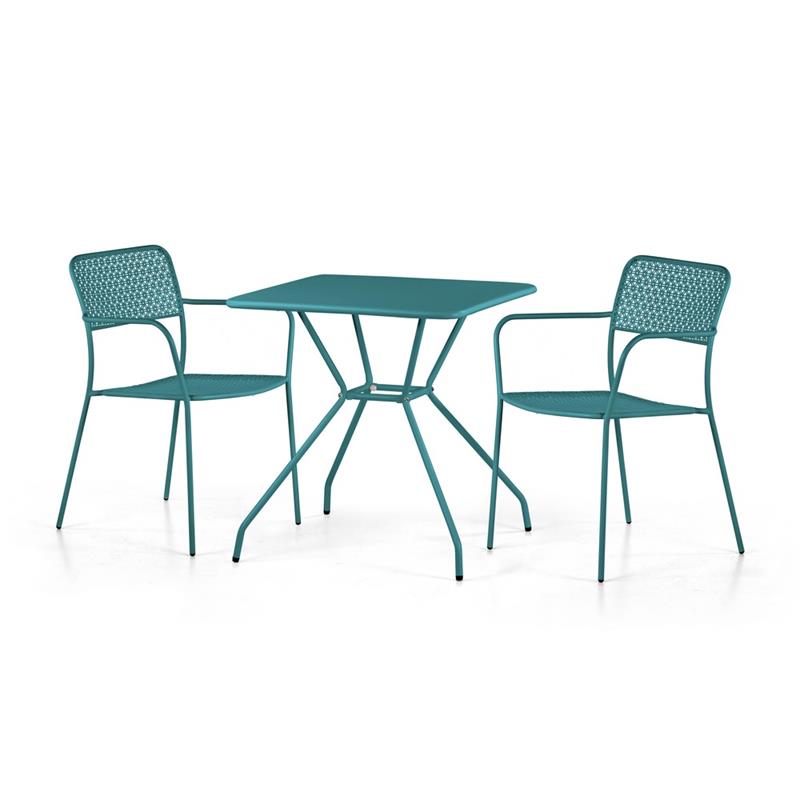 Tavolino da giardino quadrato in acciaio blu 70x70 cm - Aura