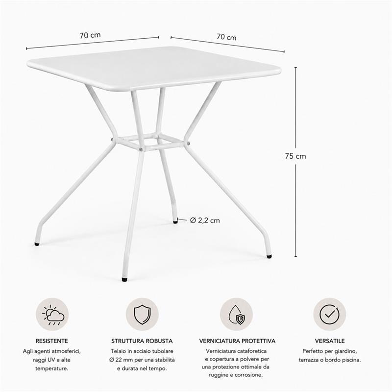 Tavolino da giardino quadrato in acciaio bianco 70x70 cm - Aura