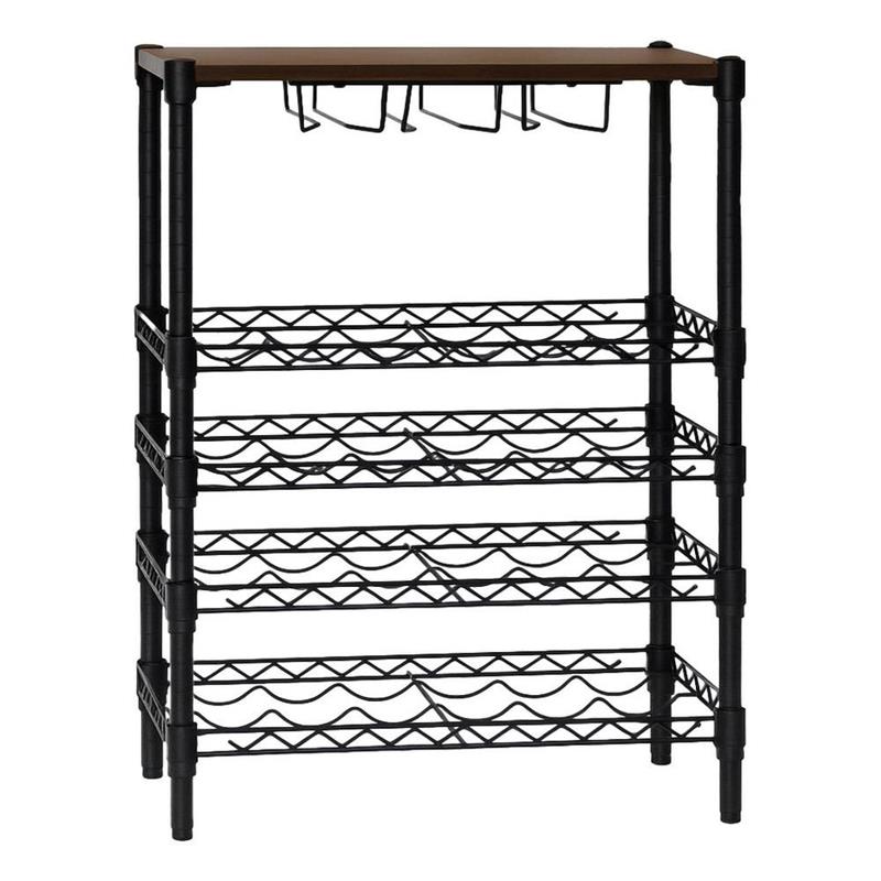 PORTABOTTIGLIE NERO TOP NOCE 4 RIPIANI CON PORTACALICI