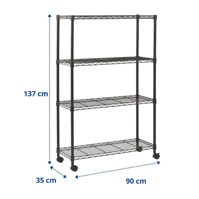 SCAFFALE NERO 90X35X137 4R RUOTE