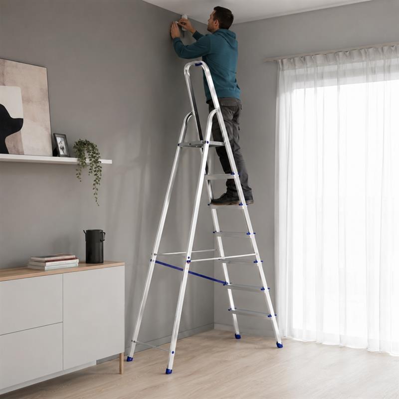 Scala in alluminio 8 gradini antiscivolo con corrimano largo 60 cm