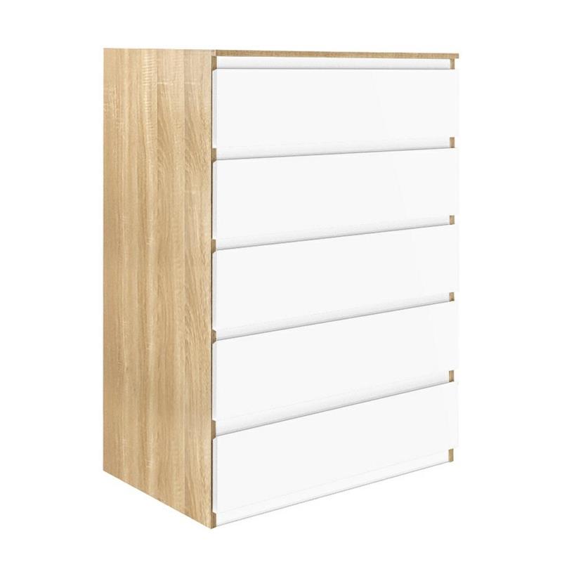 VALE CASSETTIERA 5 CASSETTI BIANCO/ROVERE 76,8X50X113 CM