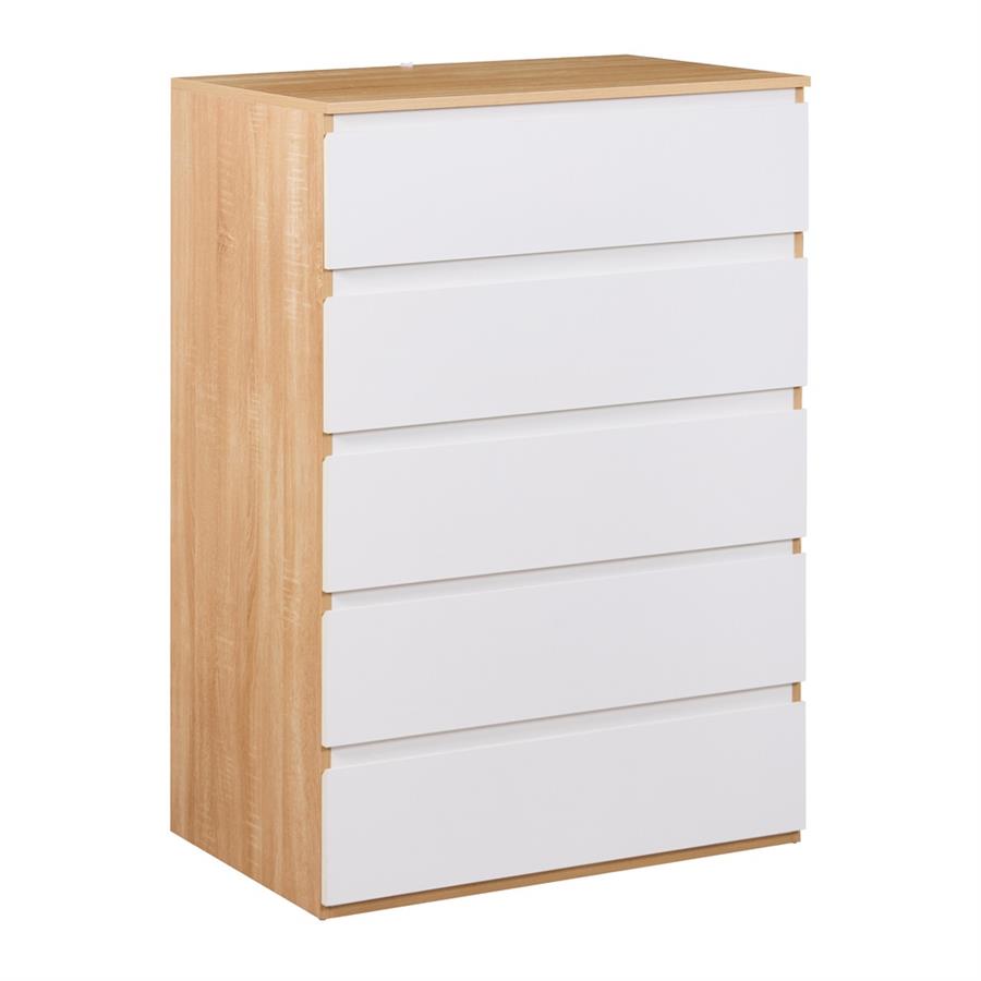 VALE CASSETTIERA 5 CASSETTI BIANCO/ROVERE 76,8X50X113 CM