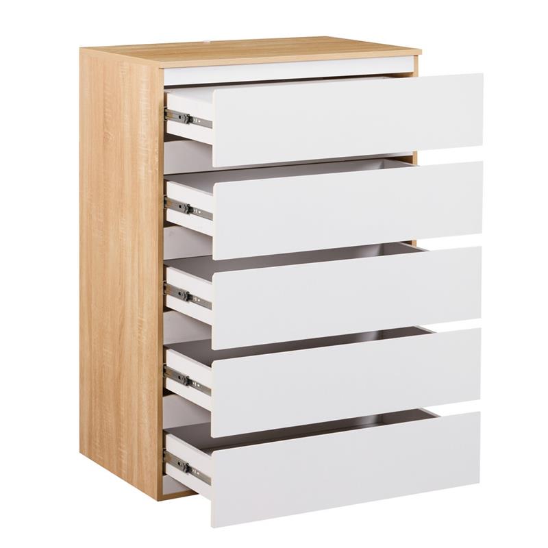 VALE CASSETTIERA 5 CASSETTI BIANCO/ROVERE 76,8X50X113 CM