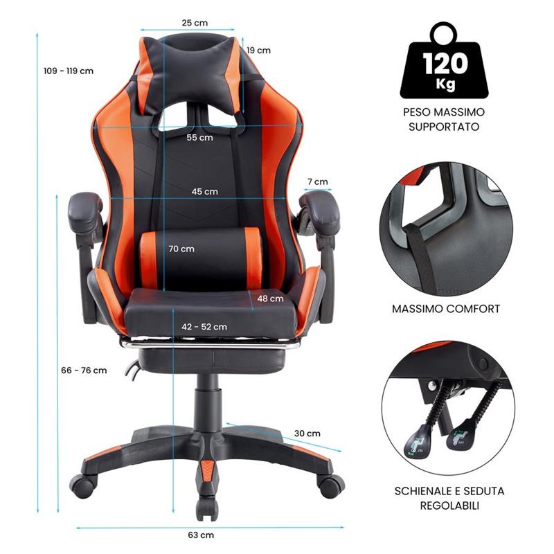 SEDIA GAMING ARANCIONE/NERA