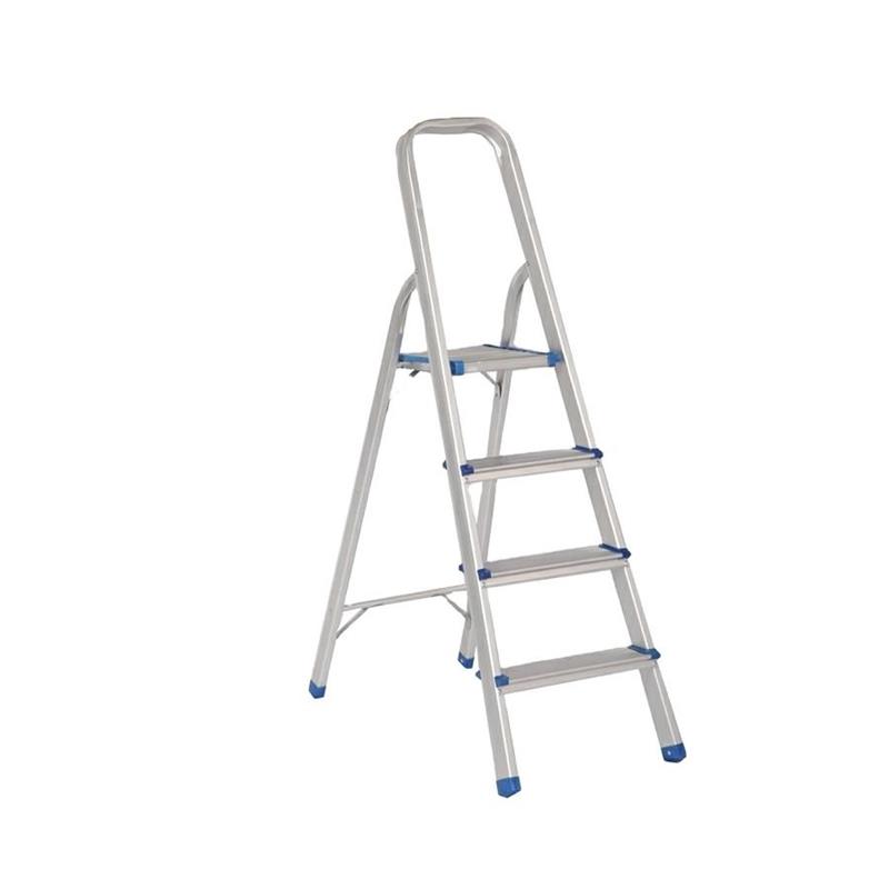 Scala sgabello alluminio anodizzato 4 gradini antiscivolo corrimano 60cm