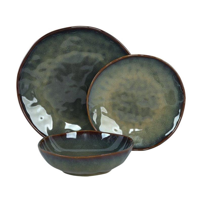 SET ELEN 18 PIATTI IN CERAMICA VERDE SCURO