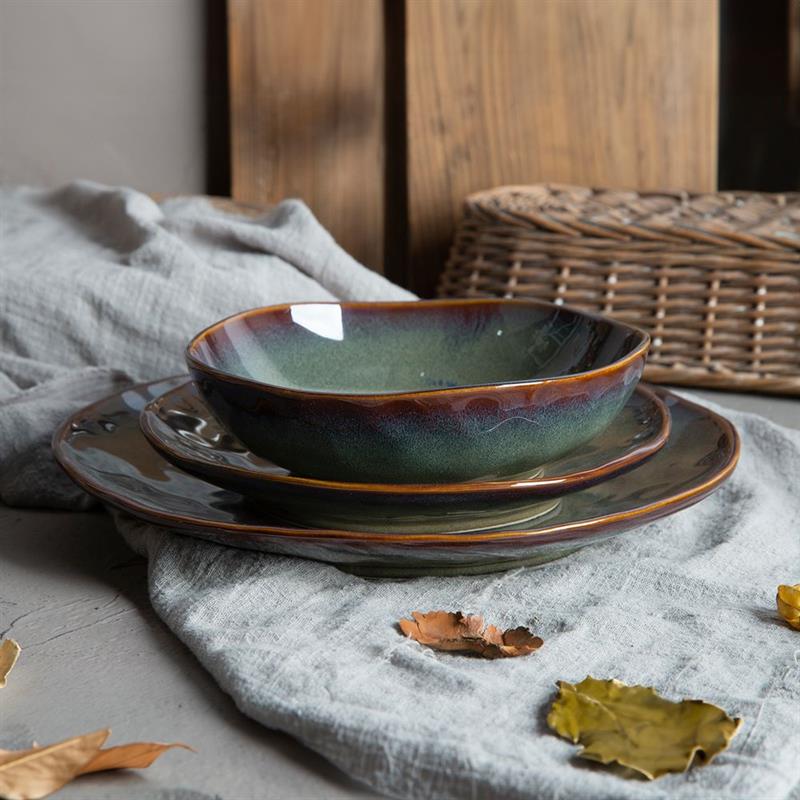 SET ELEN 18 PIATTI IN CERAMICA VERDE SCURO