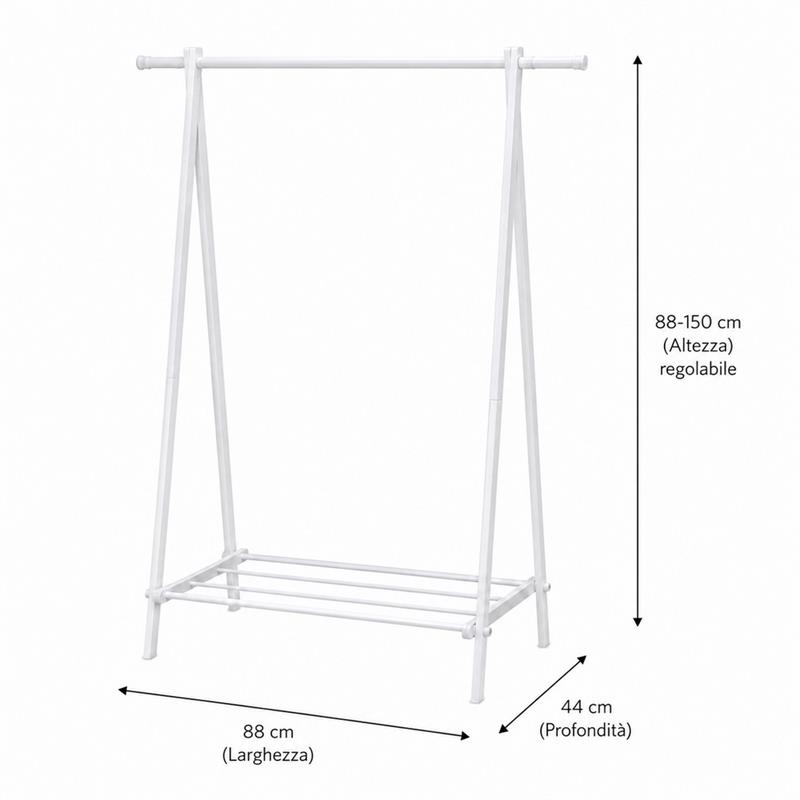 Stand appendiabiti singolo estensibile in acciaio con ruote