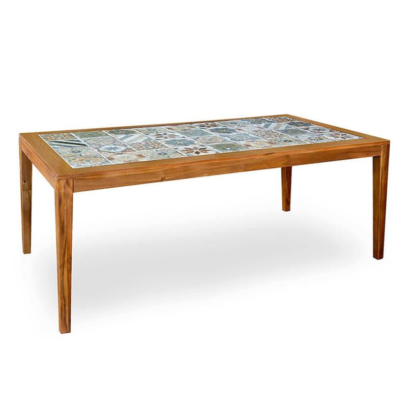 TAVOLO SORRENTO ACACIA SBIANCATA PIANO PIASTRELLE 201X100X75