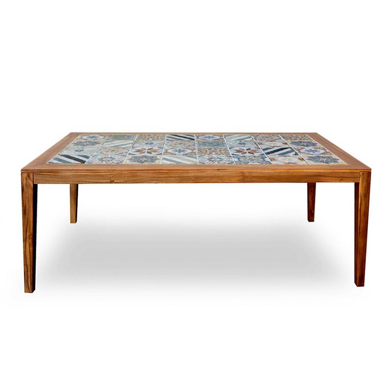 TAVOLO SORRENTO ACACIA SBIANCATA PIANO PIASTRELLE 201X100X75