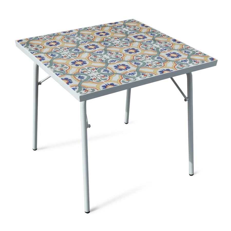 TAVOLO SANTORINI EVO PIANO IN MATTONELLE E FERRO 75X75X75 CM