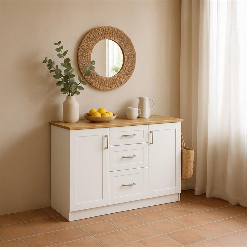 GINEVRA CREDENZA BIANCA TOP NOCE 120X40X82,5 CM