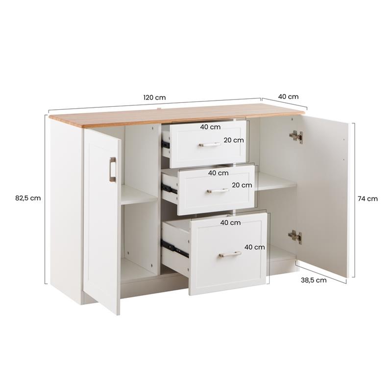 GINEVRA CREDENZA BIANCA TOP NOCE 120X40X82,5 CM