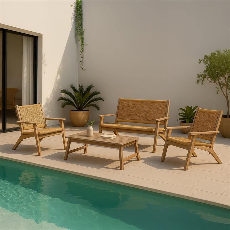 SET PRIMAVERA EVO ACACIA SBIANCATA E POLYRATTAN