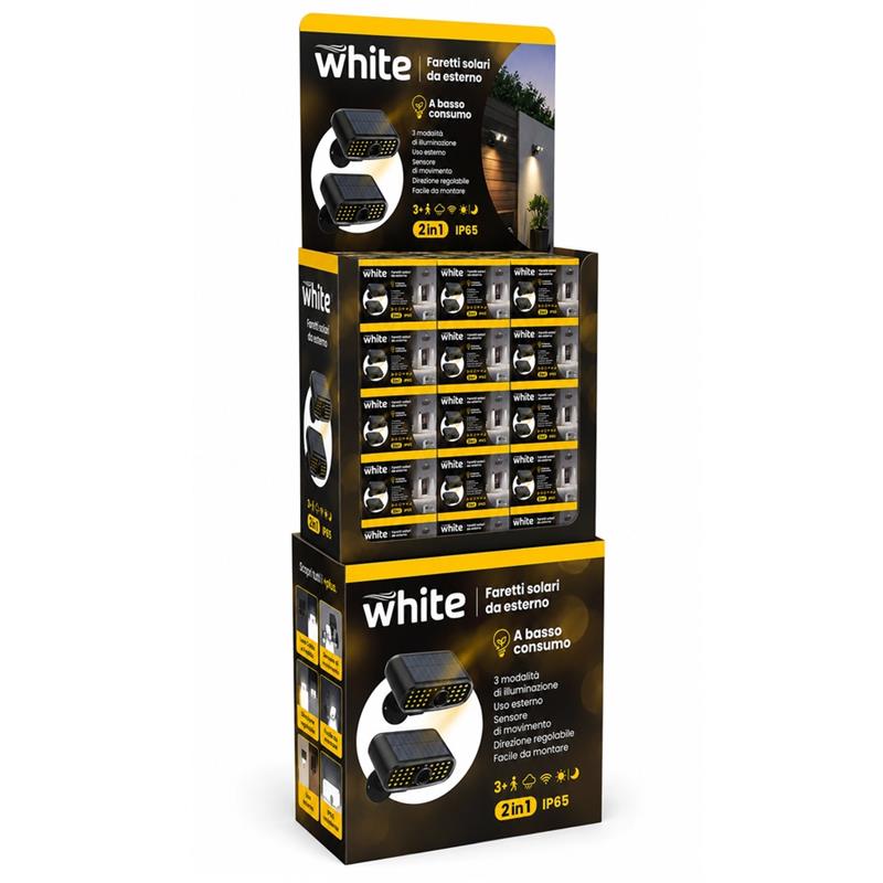 Faretto solare esterno con sensore di movimento 36 LED 2 pezzi Plastica - White