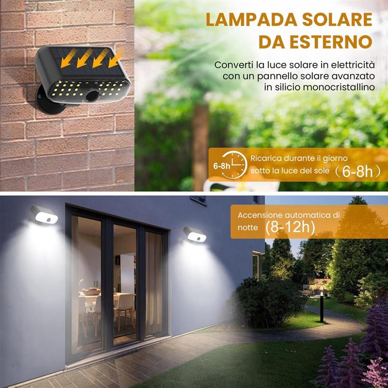 FARETTI SOLARI CON SENSORE DI MOVIMENTO 2PZ