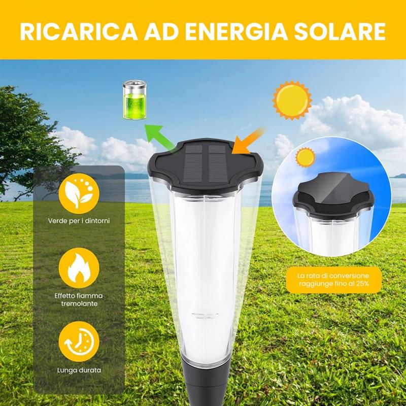 FARETTI SOLARI EFFETTO FIAMMA DA GIARDINO 4PZ
