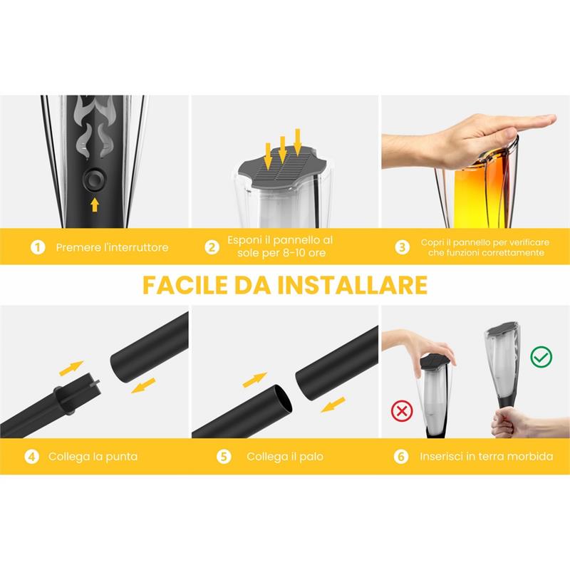 FARETTI SOLARI EFFETTO FIAMMA DA GIARDINO 4PZ