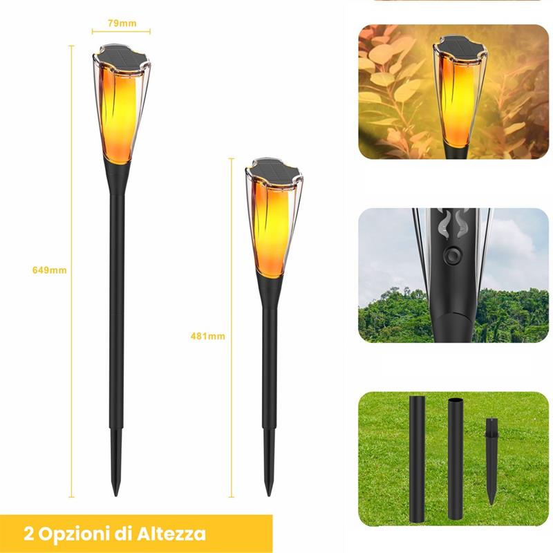 FARETTI SOLARI EFFETTO FIAMMA DA GIARDINO 4PZ