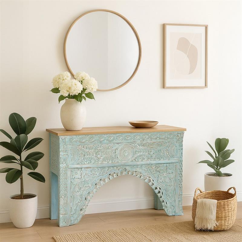 INDI CONSOLLE MANGO SCOLPITA BLU 120X40X82CM