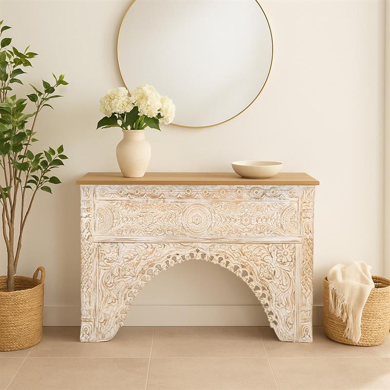 INDI CONSOLLE MANGO SCOLPITA BIANCA 120X40X80CM