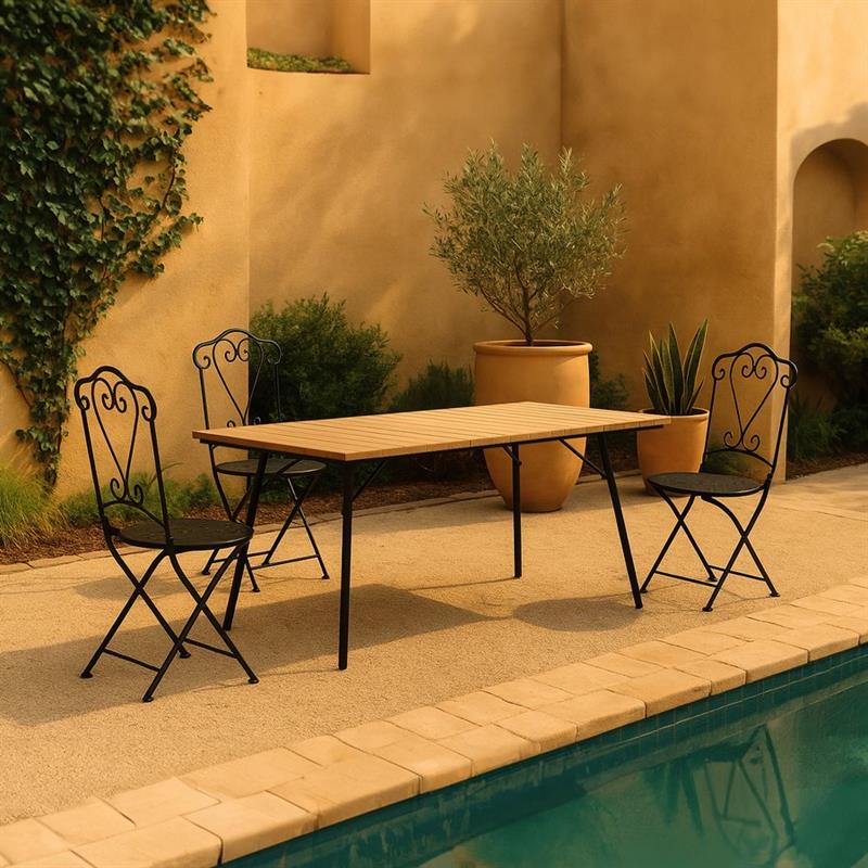 TAVOLO SANTORINI ACACIA SBIANCATA E FERRO 140X80X74CM