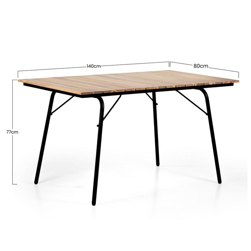 TAVOLO SANTORINI ACACIA SBIANCATA E FERRO 140X80X74CM