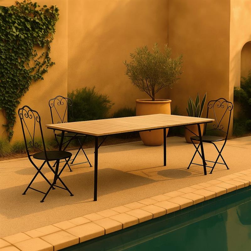 TAVOLO SANTORINI ACACIA SBIANCATA E FERRO 180X90X74CM