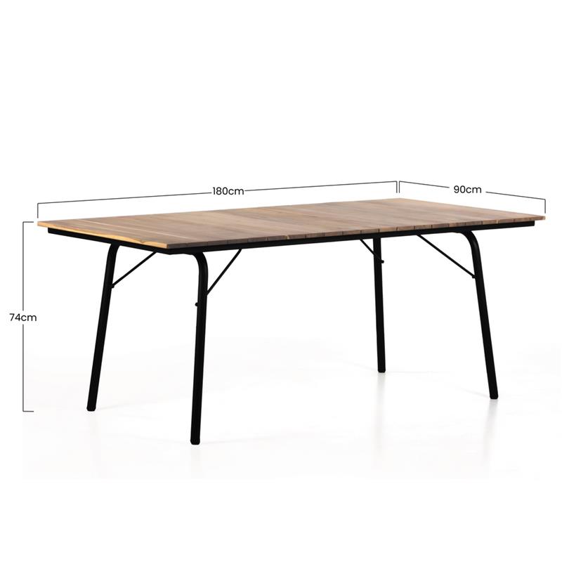 TAVOLO SANTORINI ACACIA SBIANCATA E FERRO 180X90X74CM