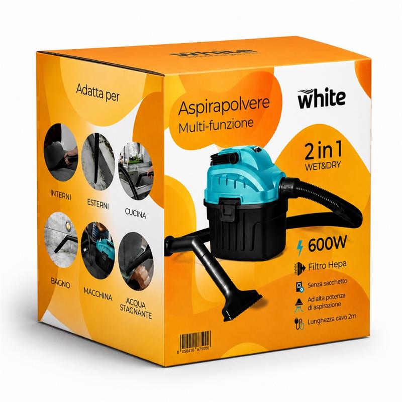 Aspiratore portatile 600W 6L compatto con filtro a cartuccia 15kPa