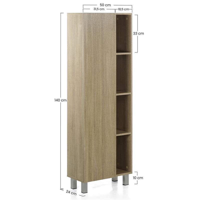 MOBILE COLONNA 1 ANTA ROVERE SCURO 50X24X140 CM