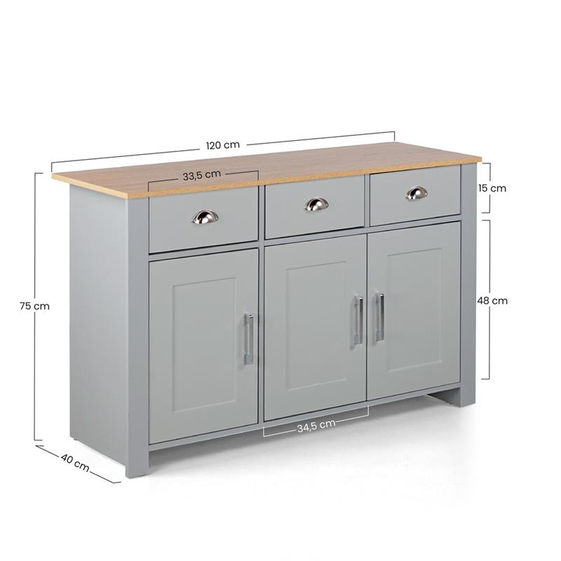 GINEVRA CREDENZA GRIGIA TOP ROVERE 120X40X75 CM