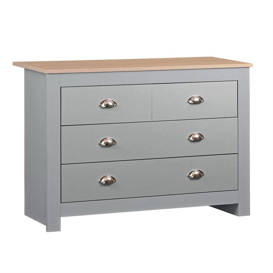 Cassettiera 4 cassetti grigia top rovere 100x40x70 arredo camera soggiorno - Ginevra