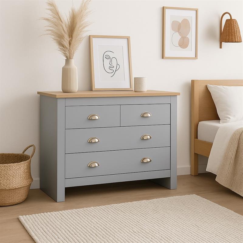 GINEVRA CASSETTIERA GRIGIA TOP ROVERE 100X40X70 CM