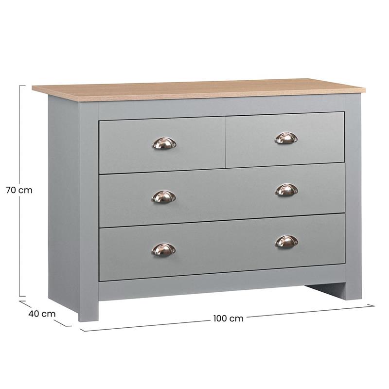 GINEVRA CASSETTIERA GRIGIA TOP ROVERE 100X40X70 CM