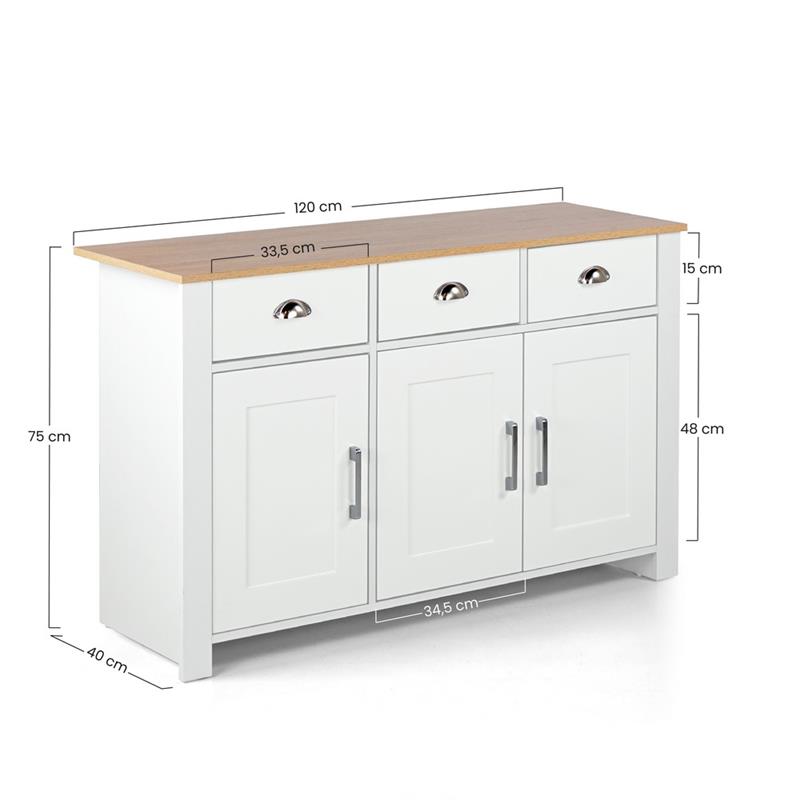 GINEVRA CREDENZA BIANCA TOP ROVERE 120X40X75 CM