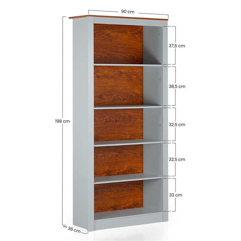 GINEVRA LIBRERIA 5 RIPIANI GRIGIA 90X36X198 CM