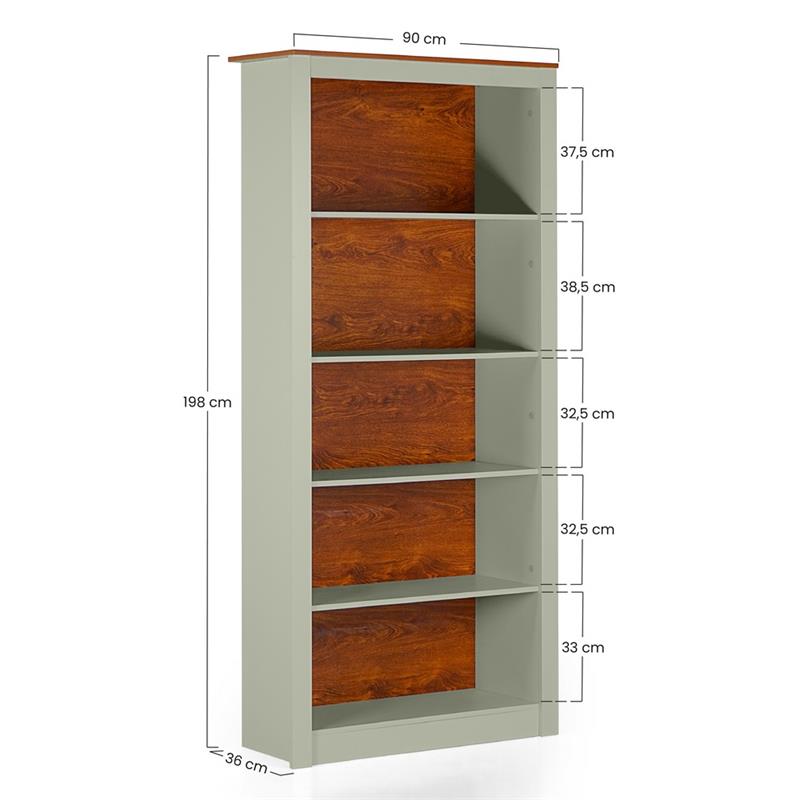 GINEVRA LIBRERIA 5 RIPIANI SALVIA 90X36X198 CM