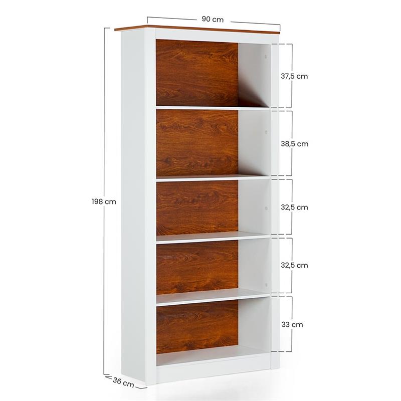 GINEVRA LIBRERIA 5 RIPIANI BIANCA 90X36X198 CM