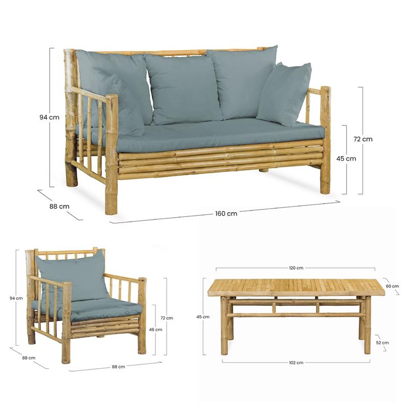 BAMBOO SET GIARDINO YASMIN 4 POSTI BLU