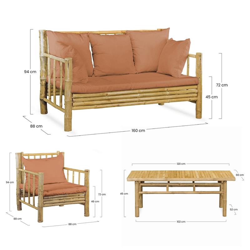 BAMBOO SET GIARDINO YASMIN 4 POSTI TERRACOTTA
