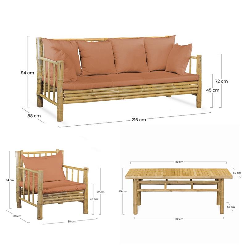 BAMBOO SET GIARDINO YASMIN 5 POSTI TERRACOTTA