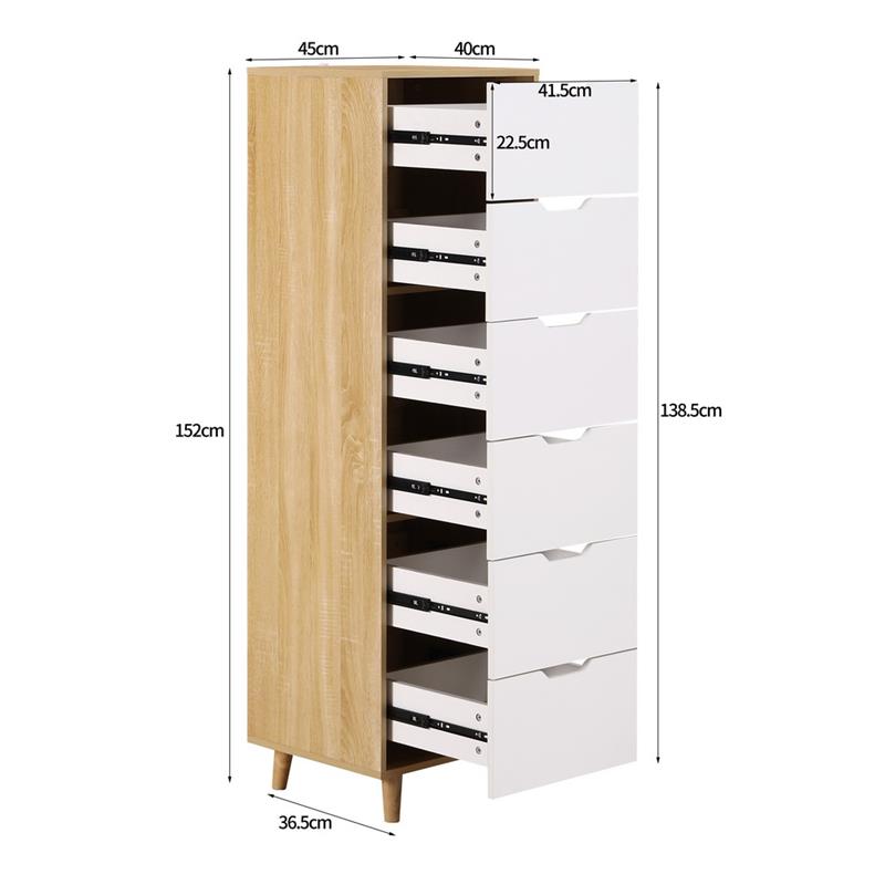 SKY CASSETTIERA ALTA 6C BIANCO/ROVERE 45X40X152 CM